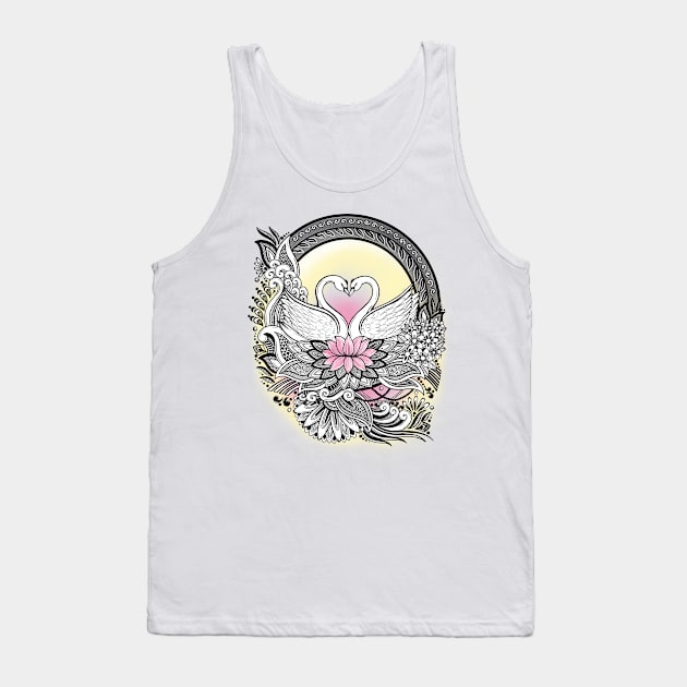 Swans Romantic Sunset Tank Top by NMartworks